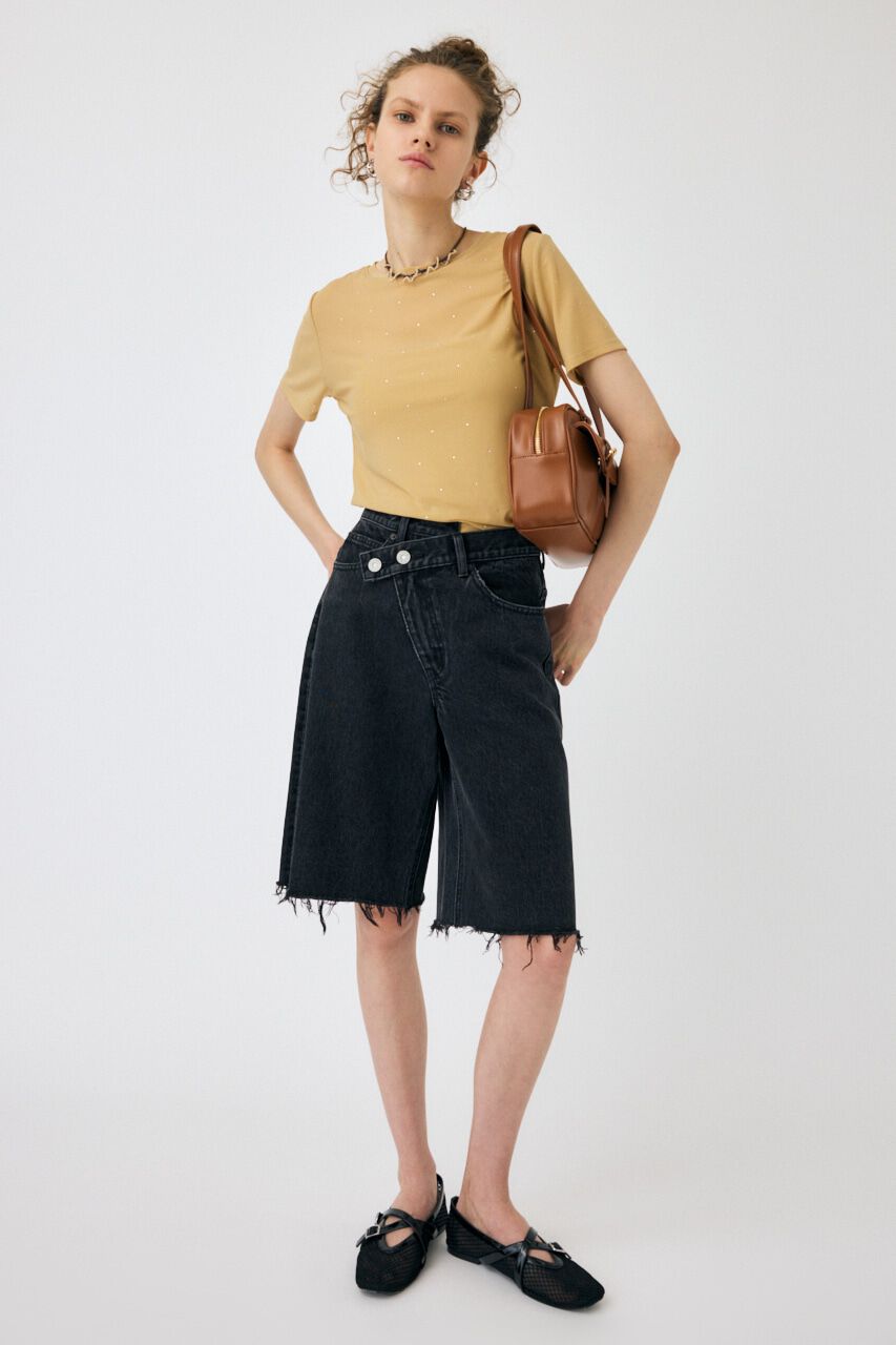 MOUSSY「CROSS WAIST ハーフパンツ」|デニム|