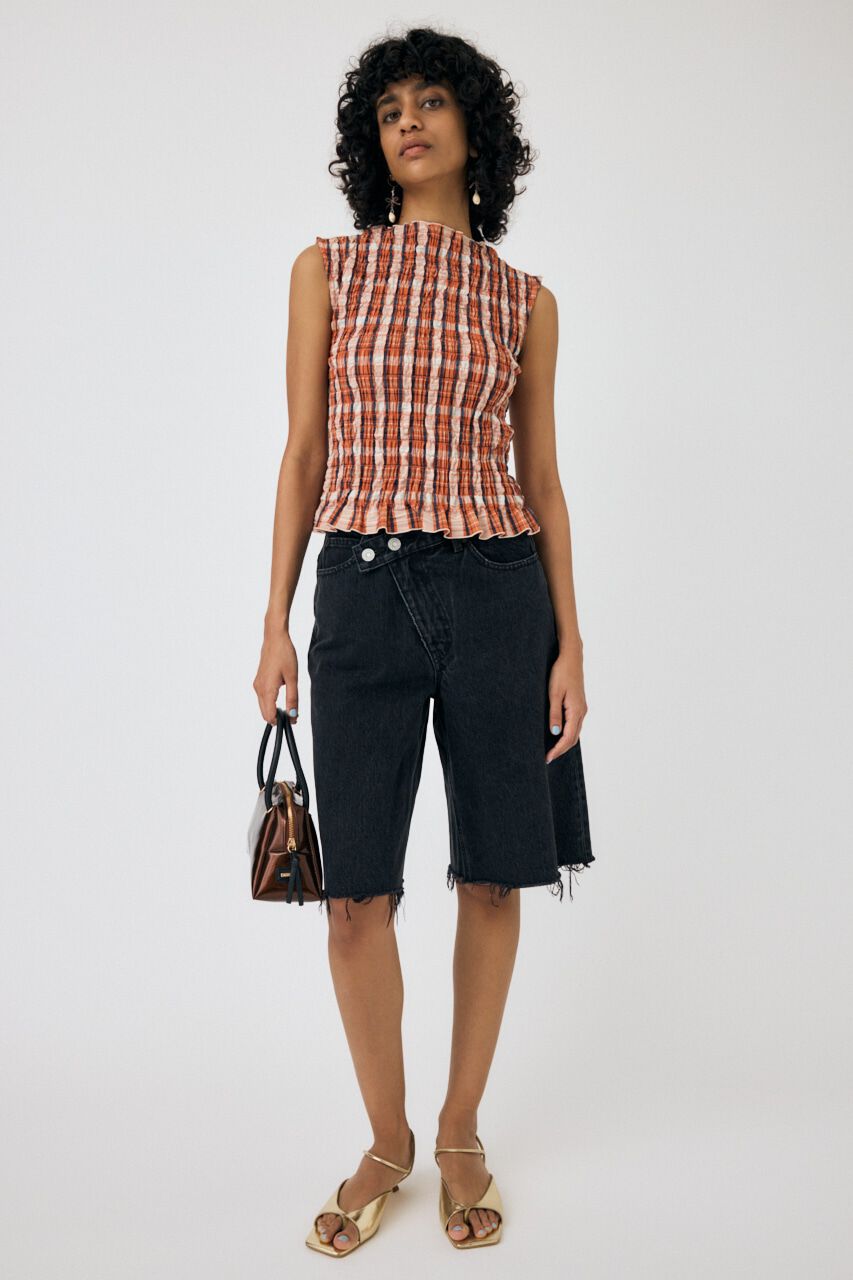 MOUSSY「CROSS WAIST ハーフパンツ」|デニム|