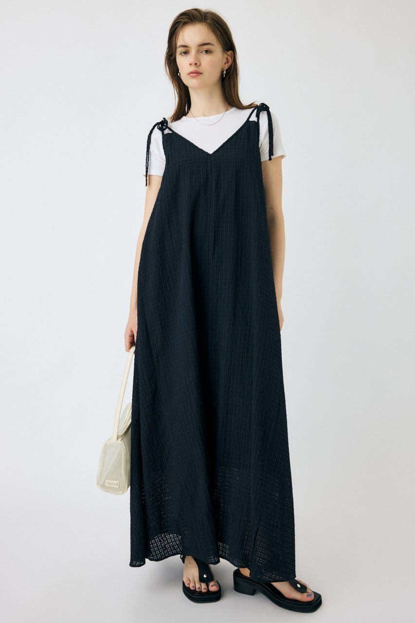 MOUSSY「SHEER GINGHAM キャミドレス」|ワンピース|BLK