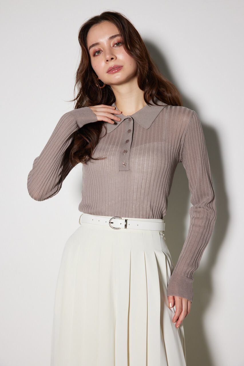 rienda「シアーポロニットトップス」|ニット・セーター|BRN