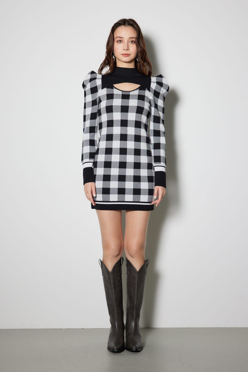 rienda「ギンガムジャガードタイトニットワンピース」|ワンピース|