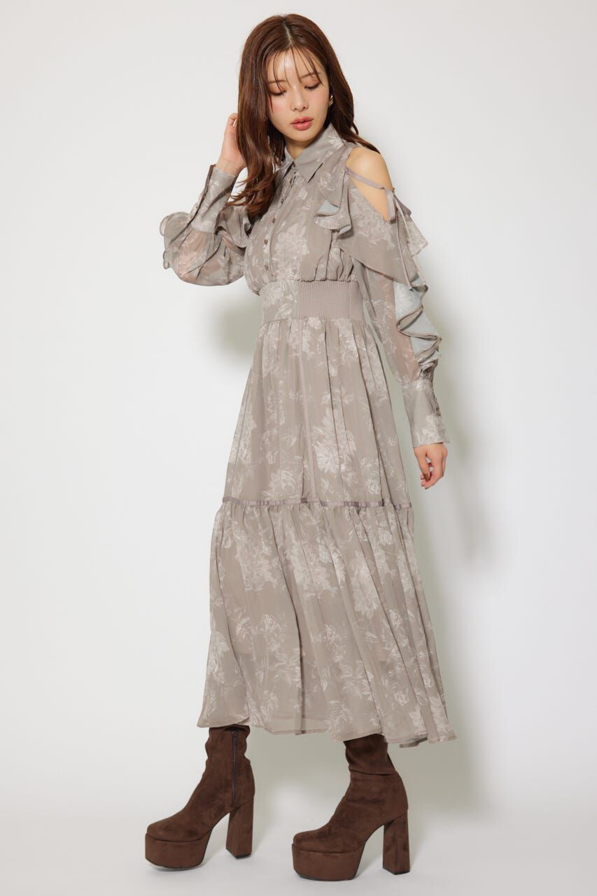 rienda「フリルスリーブニットドッキングワンピ」|ワンピース|