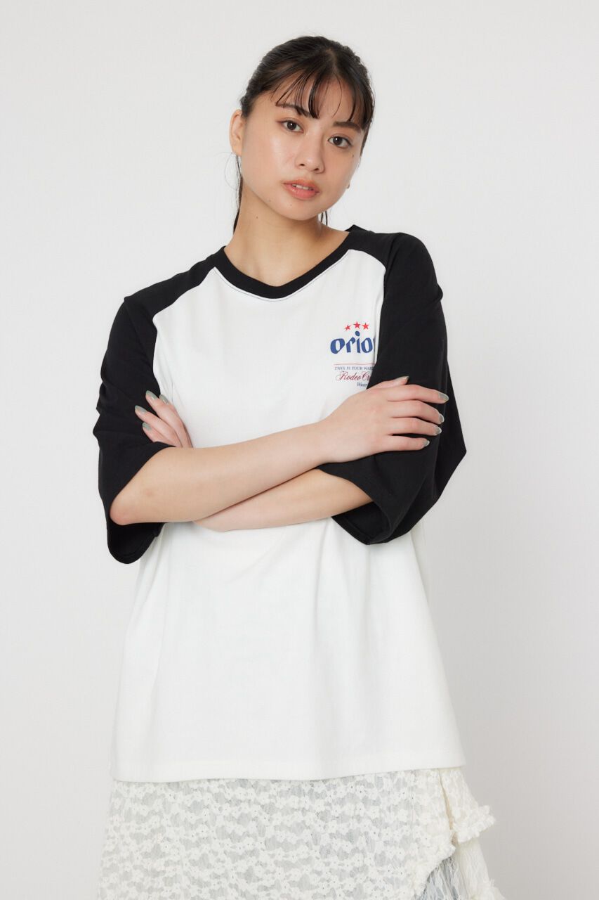 RODEO CROWNS「Orion BeerxRCSラグラン5分トップス」|Tシャツ・カットソー|BLK