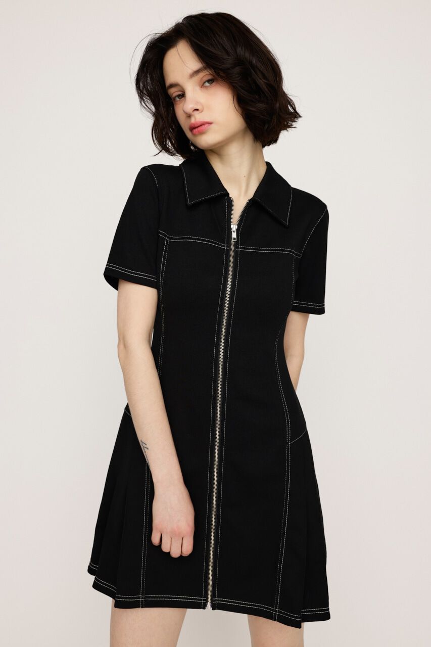 SLY「FRONT ZIP SIDE PLEATS ショートワンピース」|ワンピース|