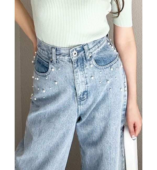 MERCURYDUO「【追加生産】パールデニムパンツ」|デニム|ブルー