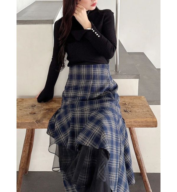 MERCURYDUO「フレアスリーブハイネックリブニット」|ニット・セーター|