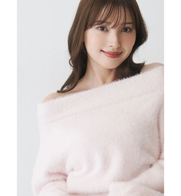 MERCURYDUO「ミニシャギーオフショルニット」|ニット・セーター|ベビーピンク