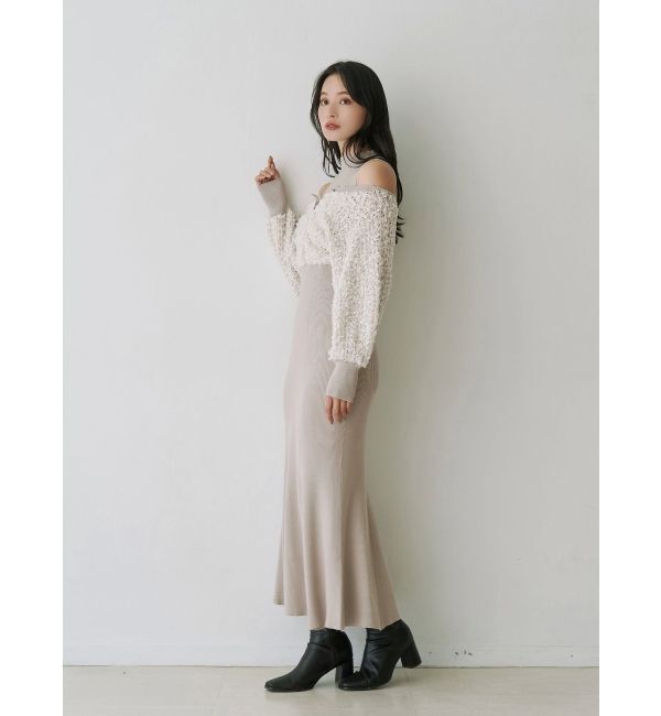 MERCURYDUO「ツイードニットカーデドッキングマーメイドニットワンピース」|ワンピース|