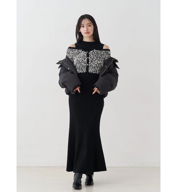 MERCURYDUO「ツイードニットカーデドッキングマーメイドニットワンピース」|ワンピース|