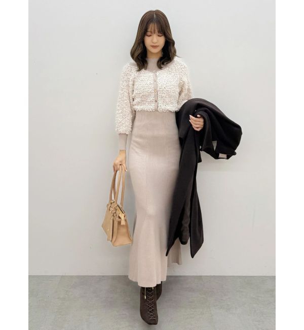 MERCURYDUO「ツイードニットカーデドッキングマーメイドニットワンピース」|ワンピース|