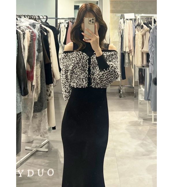 MERCURYDUO「ツイードニットカーデドッキングマーメイドニットワンピース」|ワンピース|