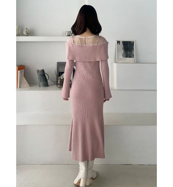 MERCURYDUO「レース切替オフショルニットワンピース」|ワンピース|