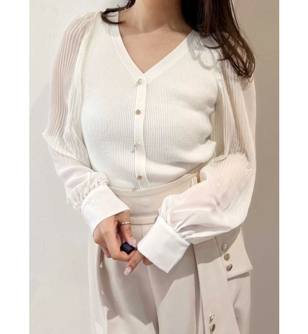 MERCURYDUO「異素材スリーブカーデニット」|ニット・セーター|