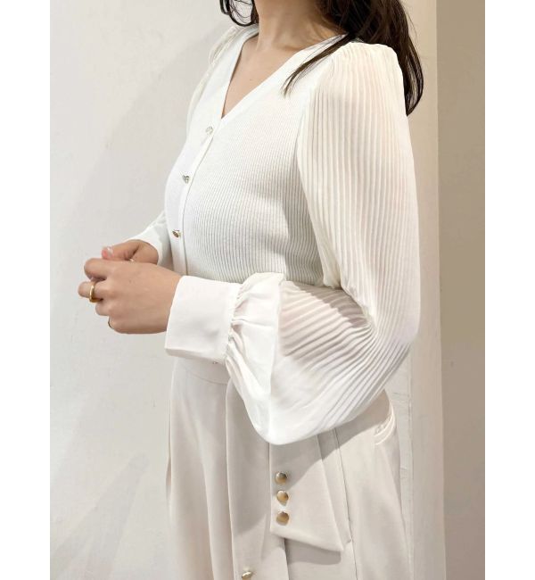 MERCURYDUO「異素材スリーブカーデニット」|ニット・セーター|