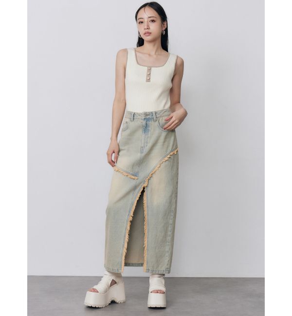 MURUA「フリンジスリットデニムスカート【セットアップ着用可】」|スカート|