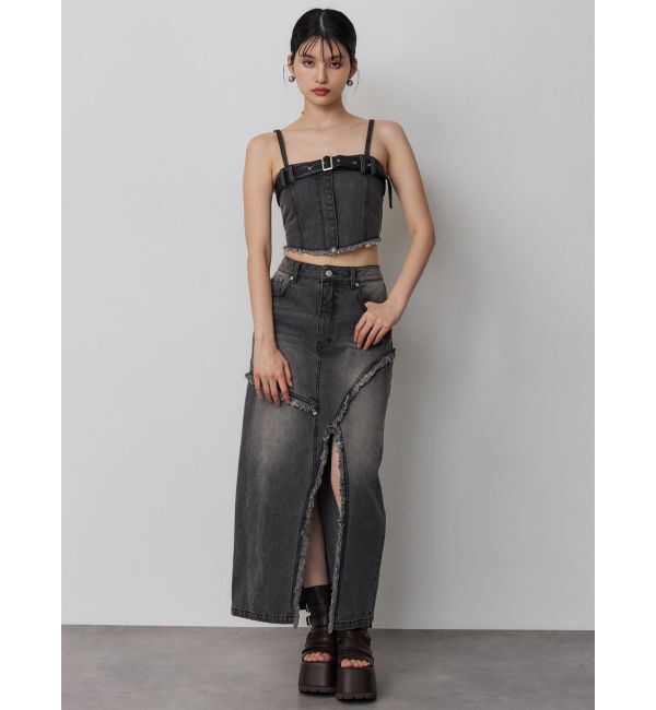 MURUA「フリンジスリットデニムスカート【セットアップ着用可】」|スカート|