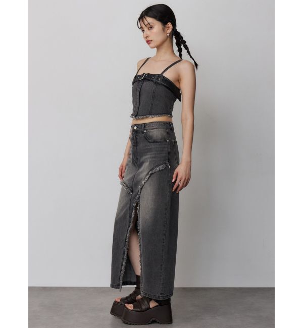 MURUA「フリンジスリットデニムスカート【セットアップ着用可】」|スカート|