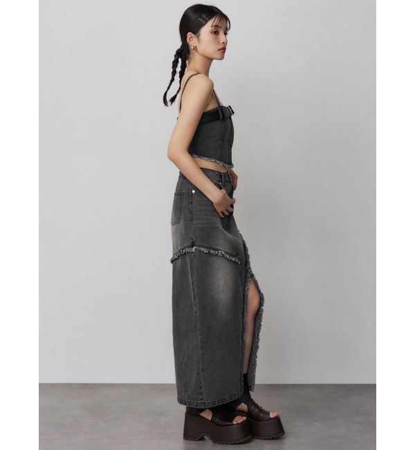 MURUA「フリンジスリットデニムスカート【セットアップ着用可】」|スカート|