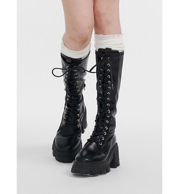 jouetie「ストレッチレースアップロングブーツ」|ロングブーツ|ブラック