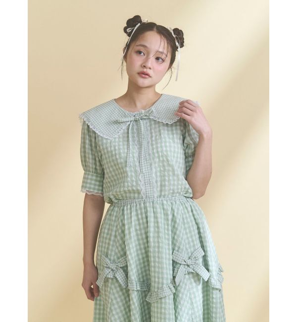 merry jenny「ギンガムパフスリーブブラウス」|シャツ・ブラウス|