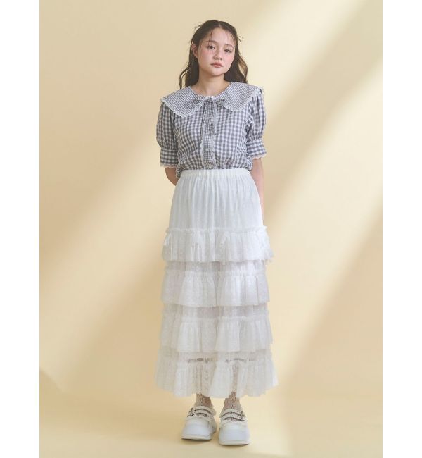 merry jenny「ギンガムパフスリーブブラウス」|シャツ・ブラウス|