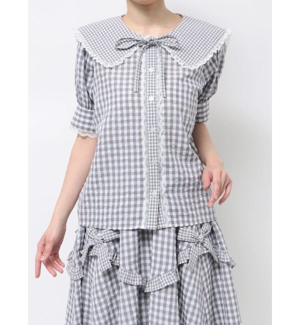 merry jenny「ギンガムパフスリーブブラウス」|シャツ・ブラウス|