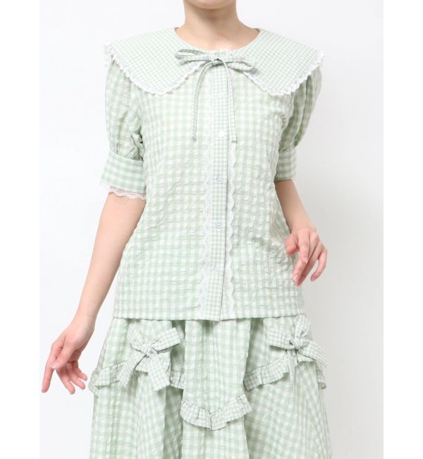 merry jenny「ギンガムパフスリーブブラウス」|シャツ・ブラウス|