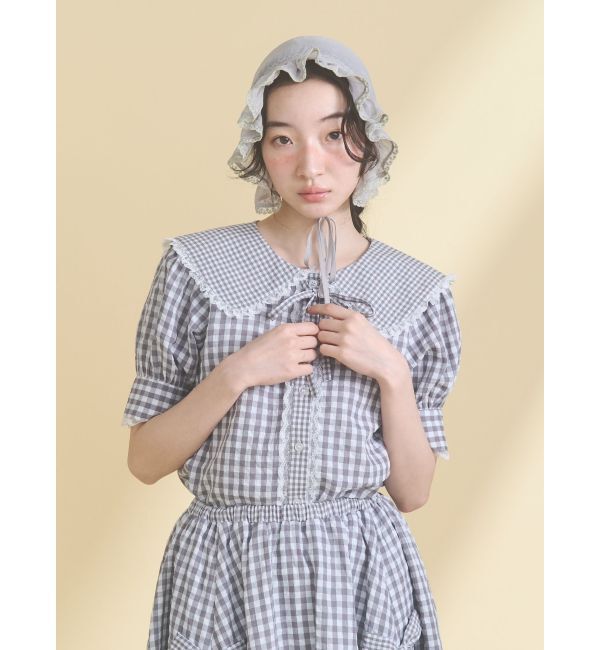 merry jenny「ギンガムパフスリーブブラウス」|シャツ・ブラウス|