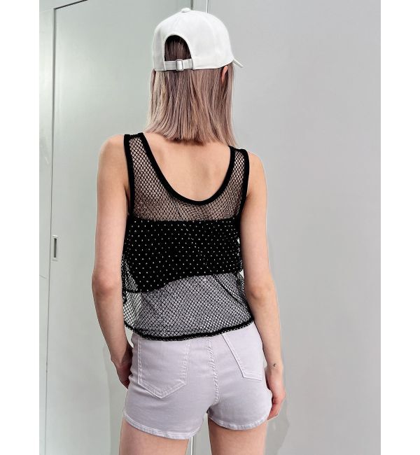 GYDA「メッシュラインストーントップス」|タンクトップ|