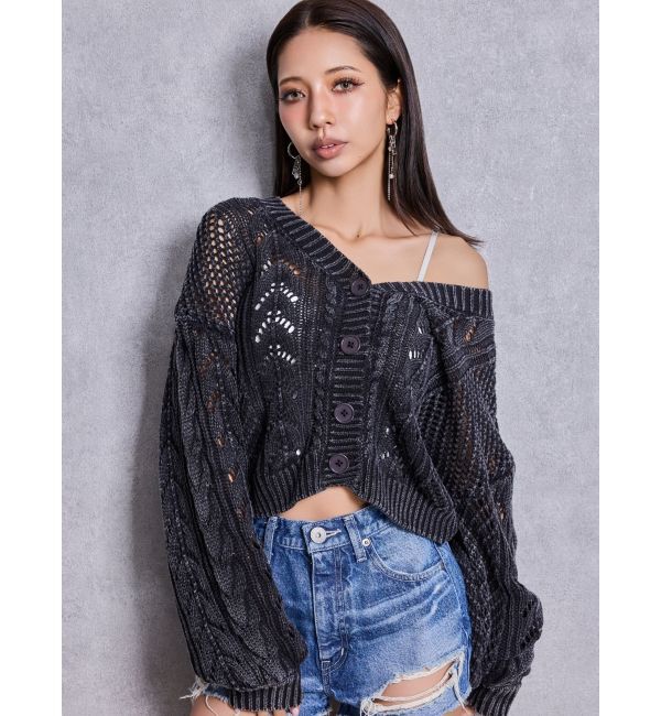 GYDA「2WAYメッシュブリーチニットトップス」|ニット・セーター|ブラック