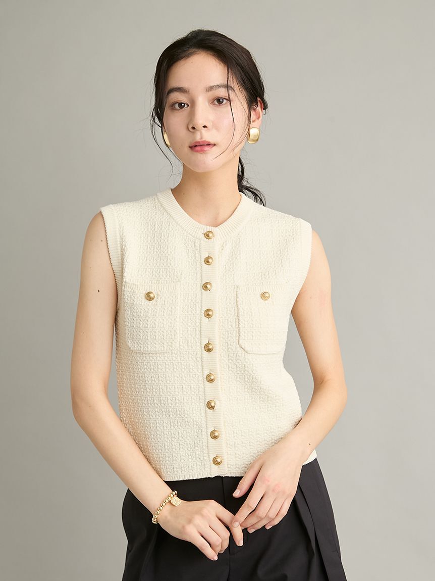 Mila Owen「【ウォッシャブル】金釦クロシェライクニットベスト」|ダウンベスト・ベスト|