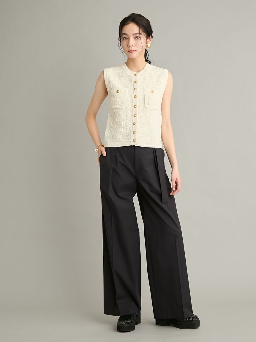 Mila Owen「【ウォッシャブル】金釦クロシェライクニットベスト」|ダウンベスト・ベスト|