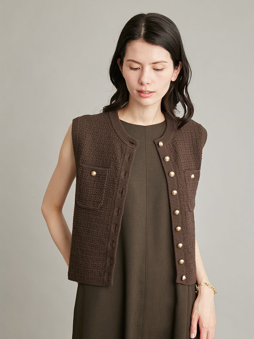Mila Owen「【ウォッシャブル】金釦クロシェライクニットベスト」|ダウンベスト・ベスト|