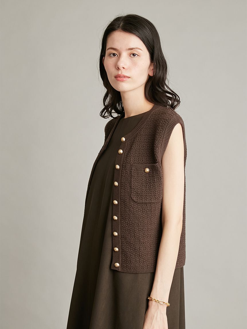 Mila Owen「【ウォッシャブル】金釦クロシェライクニットベスト」|ダウンベスト・ベスト|