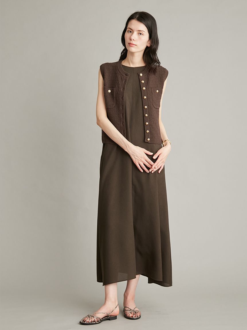 Mila Owen「【ウォッシャブル】金釦クロシェライクニットベスト」|ダウンベスト・ベスト|