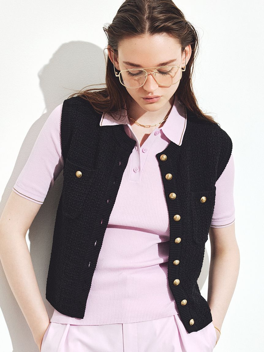 Mila Owen「【ウォッシャブル】金釦クロシェライクニットベスト」|ダウンベスト・ベスト|