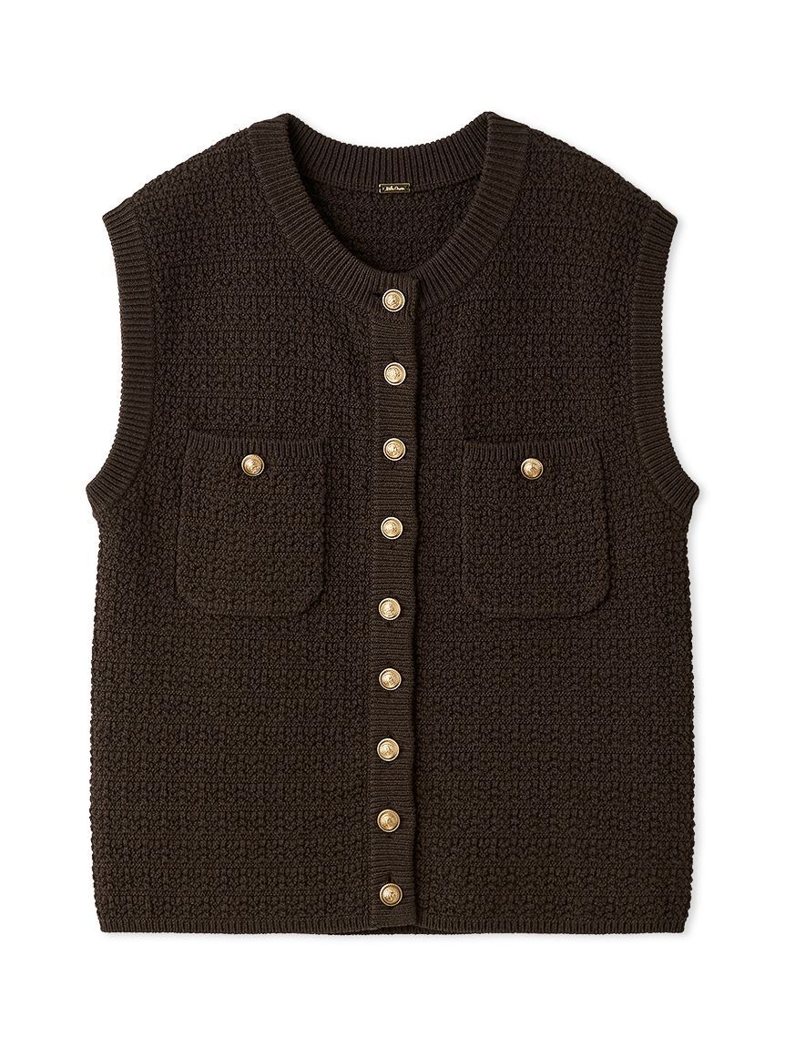 Mila Owen「【ウォッシャブル】金釦クロシェライクニットベスト」|ダウンベスト・ベスト|