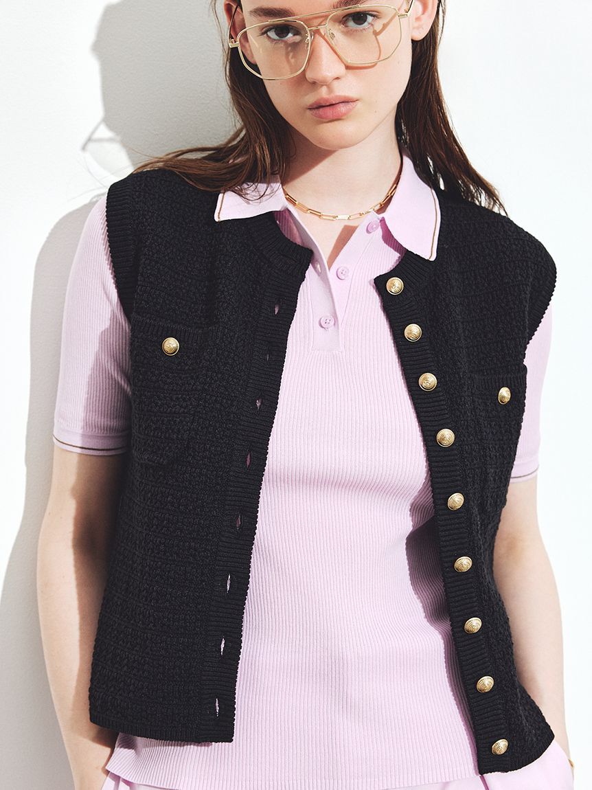 Mila Owen「【ウォッシャブル】金釦クロシェライクニットベスト」|ダウンベスト・ベスト|