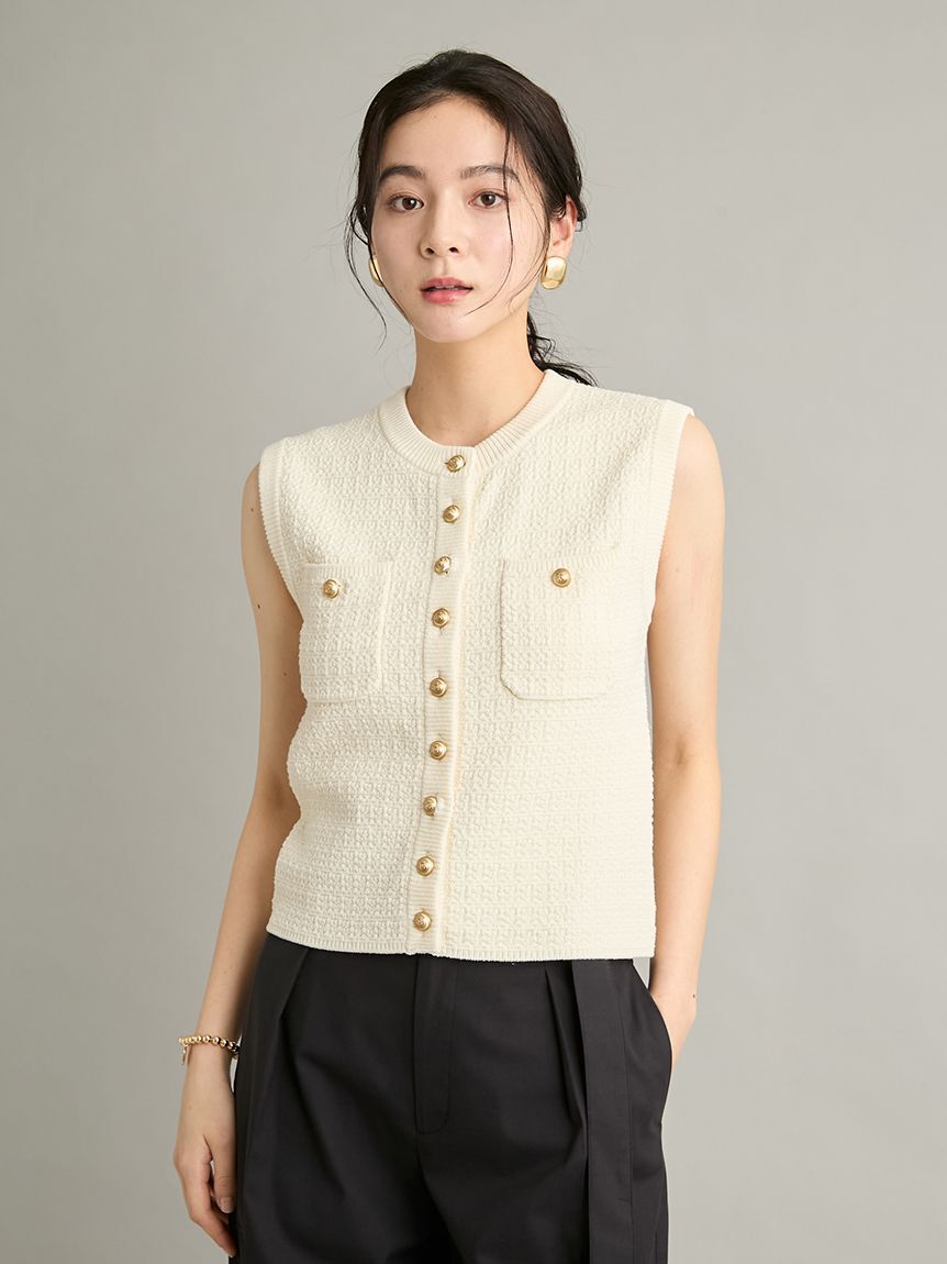 Mila Owen「【ウォッシャブル】金釦クロシェライクニットベスト」|ダウンベスト・ベスト|