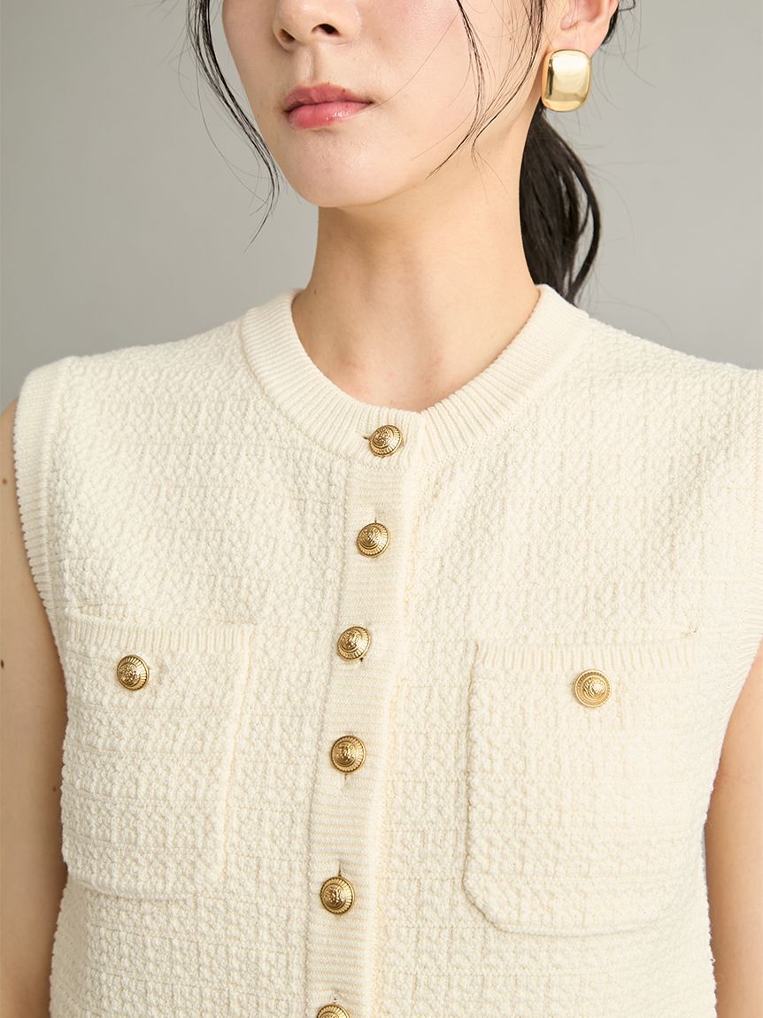 Mila Owen「【ウォッシャブル】金釦クロシェライクニットベスト」|ダウンベスト・ベスト|