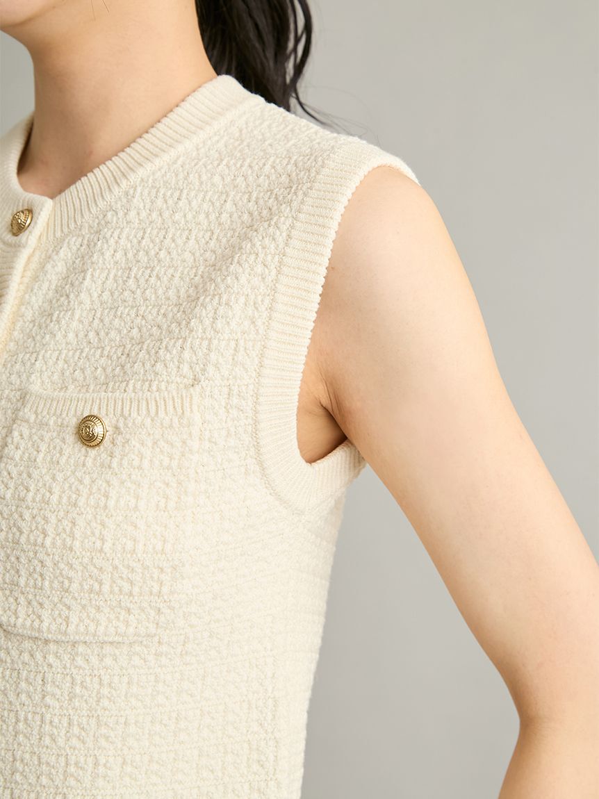 Mila Owen「【ウォッシャブル】金釦クロシェライクニットベスト」|ダウンベスト・ベスト|