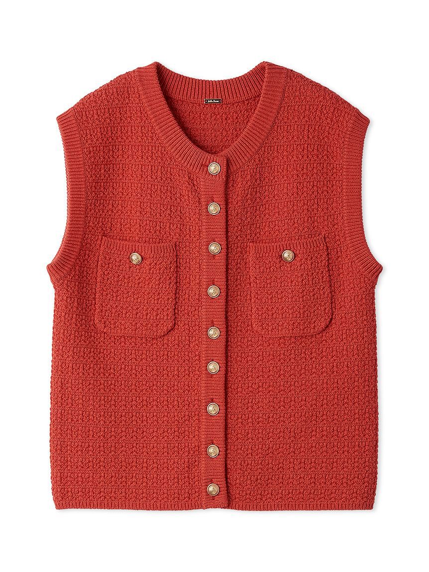 Mila Owen「【ウォッシャブル】金釦クロシェライクニットベスト」|ダウンベスト・ベスト|RED