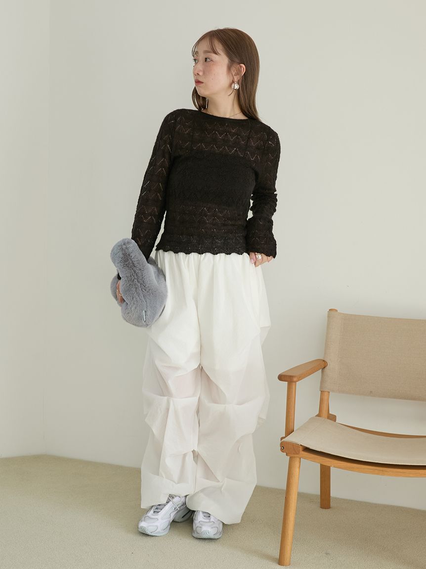 emmi atelier「ランダムタックナイロンワークパンツ」|チノ|