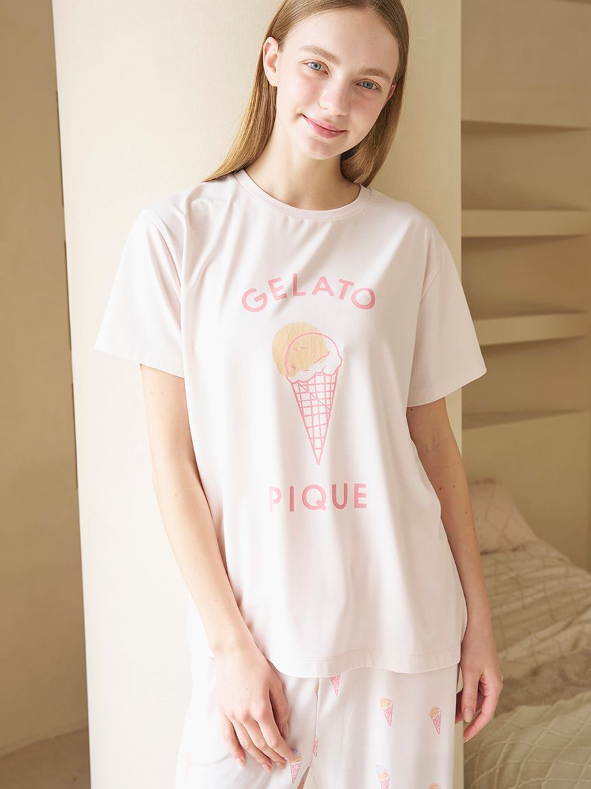 新品未使用　gelato pique ラッコ Tシャツ ロングパンツ ピンク gelato pique】ラッコ Tシャツ×ロングパンツ 上下2点セット ジェラート