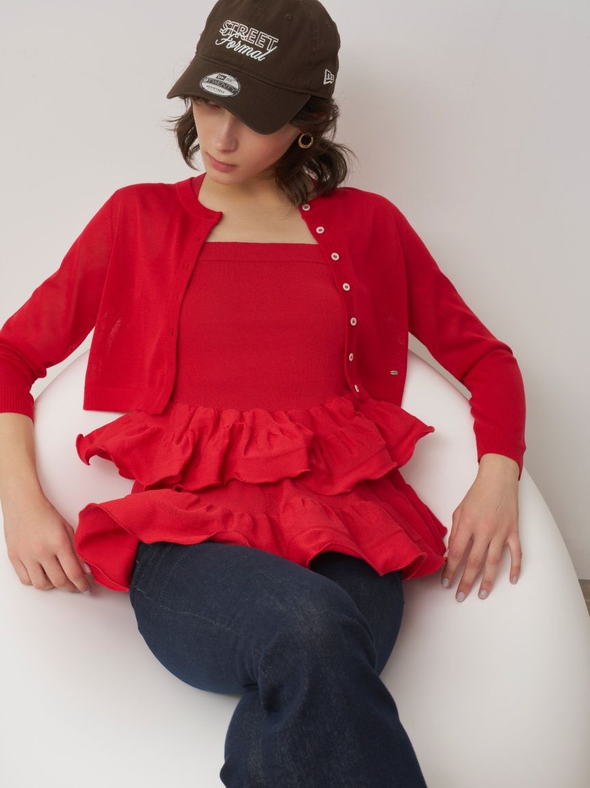 SNIDEL「ベーシックコンパクトシアーカーディガン」|カーディガン|RED