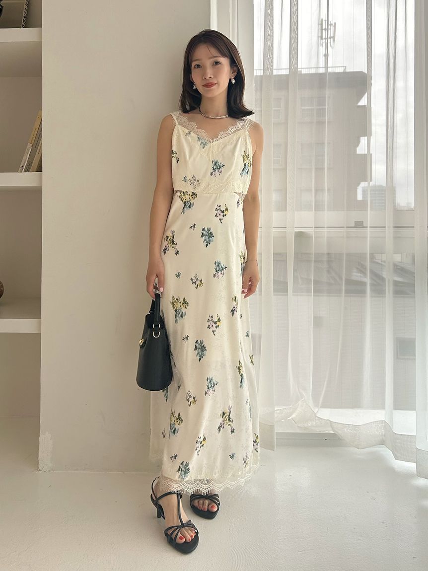 FRAY I.D「サイドカッティングレーストリムキャミワンピース」|ワンピース|