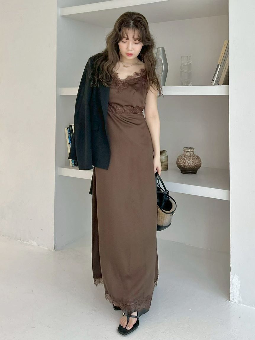 FRAY I.D「サイドカッティングレーストリムキャミワンピース」|ワンピース|