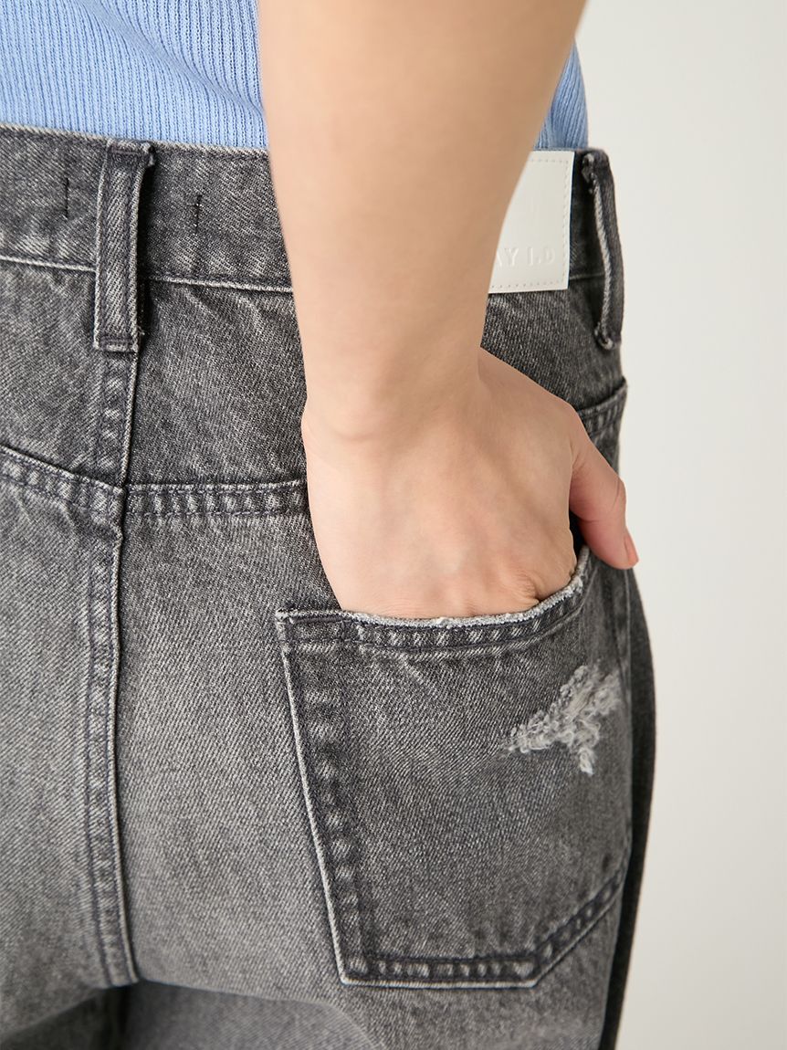 FRAY I.D「ハイライズダメージデニムパンツ」|デニム|