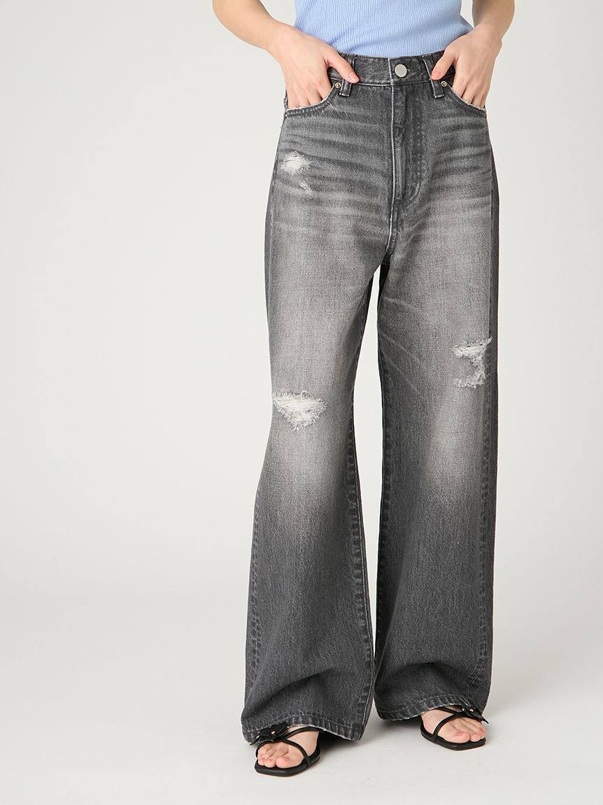 FRAY I.D「ハイライズダメージデニムパンツ」|デニム|