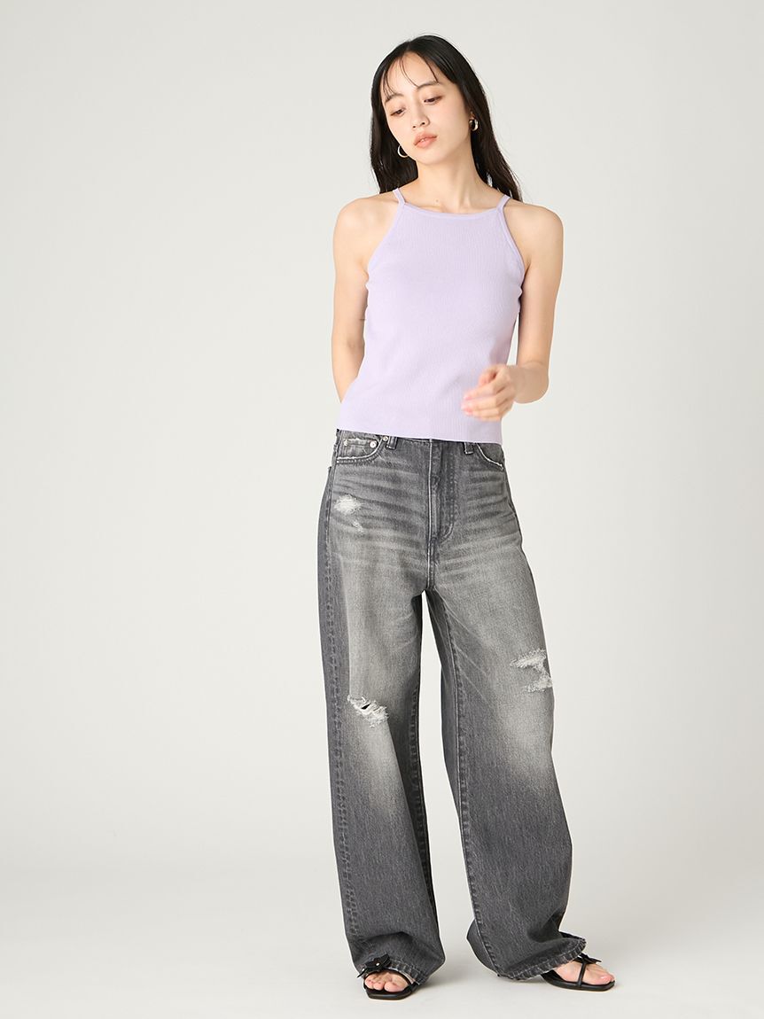 FRAY I.D「ハイライズダメージデニムパンツ」|デニム|